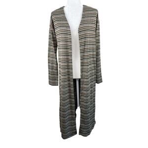 Bobeau Olive Green Multi Striped Knit Open Duster Cardigan Sweater Small NWOT